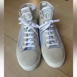 CHANEL Cream and White  mesh Sneakers, US7